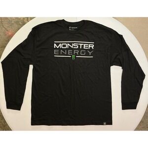 Monster Energy Y2K Long Sleeve Front & Back Hit T-Shirt Black Cotton Mens 2XL